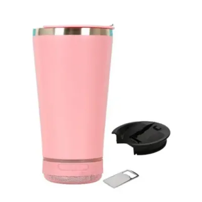 Copo térmico rosa com caixa de som