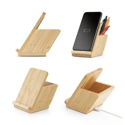 Carregador Wireless Em Bambu 10w