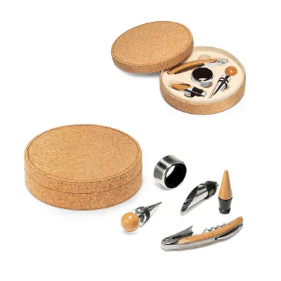 Conjunto Para Vinho Com 4 Peças Em Madeira