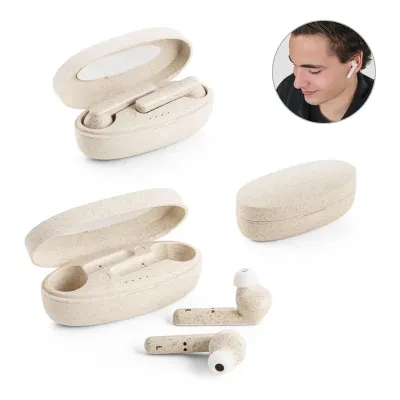 FONES TRUE WIRELESS EM FIBRA DE PALHA DE TRIGO