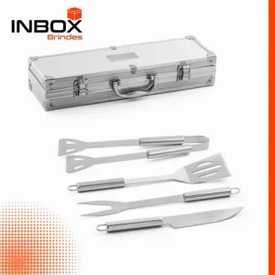 Kit churrasco 4 peças em estojo de alumínio