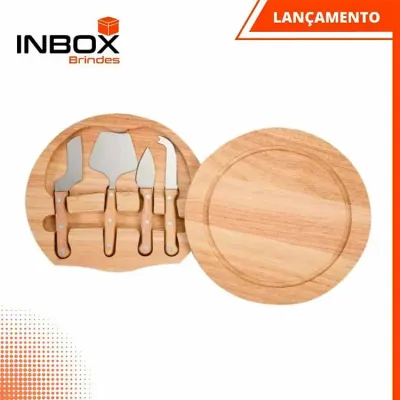 Kit queijo de 5 peças com tábua de madeira