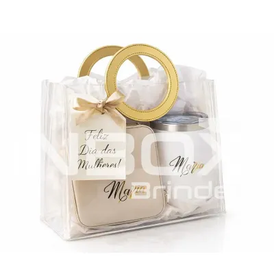 Kit para Dia das mulheres, Dia das mães Inclui: 01 sacola PVC com alça redonda de couro sintético...