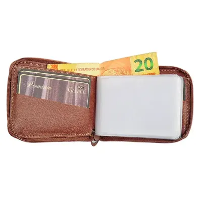 Carteira em couro legítimo - aberta