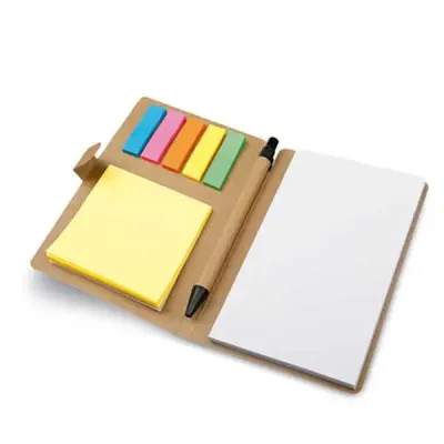 Bloco de anotações com 50 folhas não pautadas e esferográfica em papel kraft