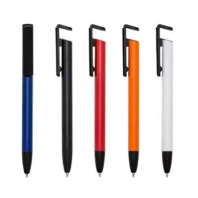 Caneta metal multifunções. Corpo colorido e detalhes preto, possui clip com limpador de teclado e...