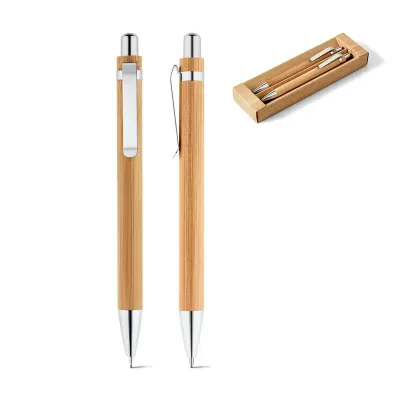 Kit com caneta e lapiseira em bambu.