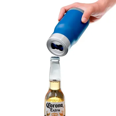 Copo térmico azul multiuso com abridor.