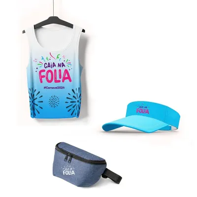 Kit carnaval com abadá, viseira e pochet