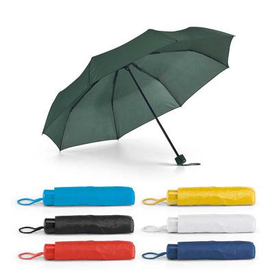 Guarda-chuva em poliéster 190T dobrável em 3 seções e de abertura manual. Guarda-chuva prático e leve fornecido em bolsa.