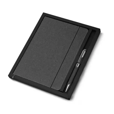 Kit caderno de anotações e caneta metálica (preto)