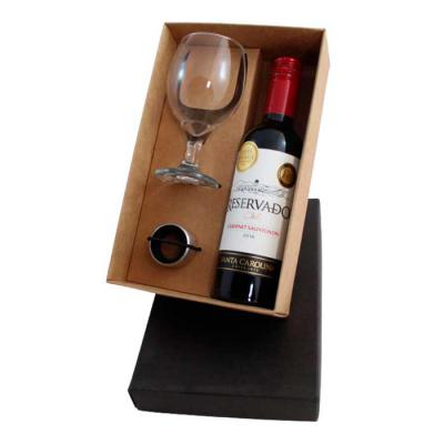 Kit vinho chileno com taça de vidro e salva gotas