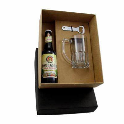 Kit cerveja importada com caneca de vidro e abridor de garrafas
