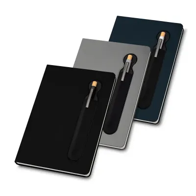 Caderno de anotações com suporte para caneta, capa dura