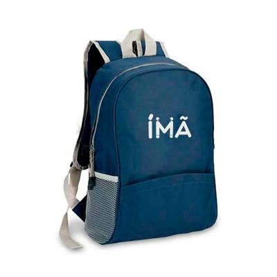 Mochila azul com suporte para garrafa