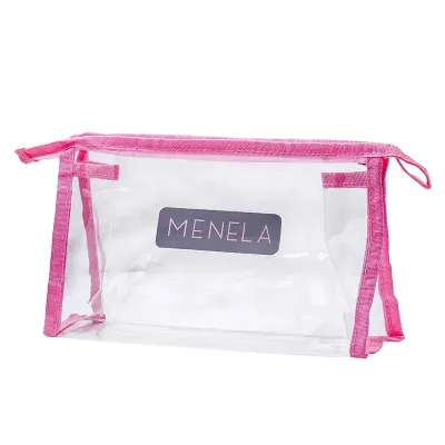Necessaire Transparente com Detalhe Rosa