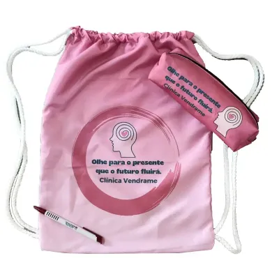 Kit Rosa com saco mochila, estojo e caneta