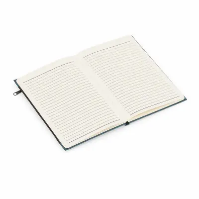 Caderno de anotações pautado com porta-objetos na capa