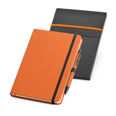 Kit caderno laranja e caneta