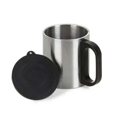 Caneca de inox 180ml com cabo e tampa em plástico