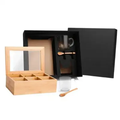 Kit Para Chá Com Caixa Em Bambu E Colheres - em caixa