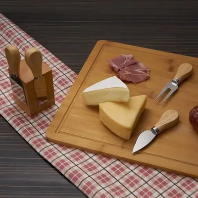 Kit queijo 4 peças em suporte magnético de bambu