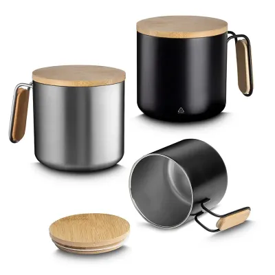 Caneca Térmica 380ml, com tampa em Bambu
