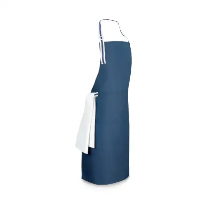 Avental em algodão e poliéster azul.