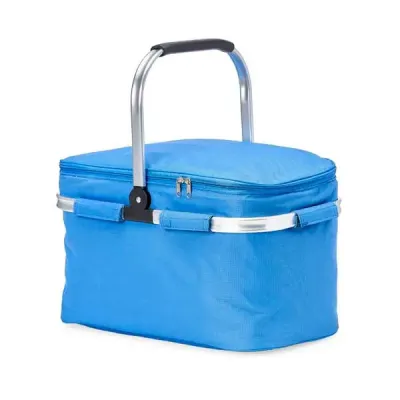 Bolsa térmica azul de poliéster com capacidade de 33 litros