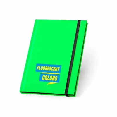 Caderno capa dura em PU fluorescente verde personalizado.