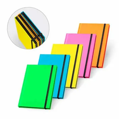 Caderno capa dura em PU fluorescente em várias cores.