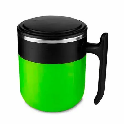 Caneca térmica em plástico e Inox verde.