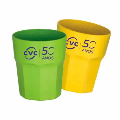 Copos em Fibra de arroz - Verde e amarelo Personalizados