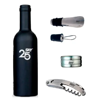 Kit Vinho Garrafa 3 peças estojo Preto