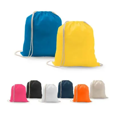 Sacola tipo mochila em algodão reciclado em várias cores