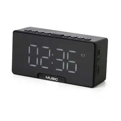 Caixa de som multimídia com relógio despertador - Preto