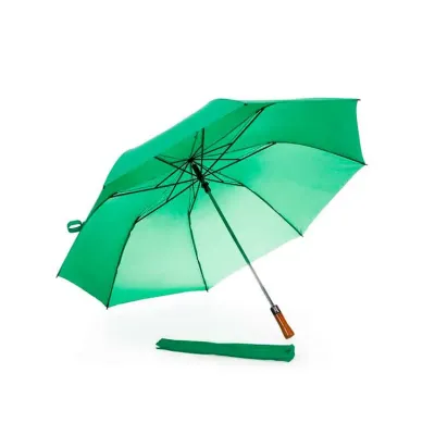 Guarda-chuva verde com cabo de madeira 
