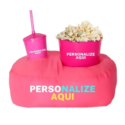 AAlmofada de Pipoca Rosa com sua logo 3 cores