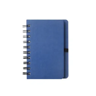 Caderneta capa dura azul e porta caneta
