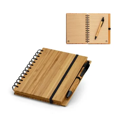 Caderno B6 espiral com capa dura em bambu