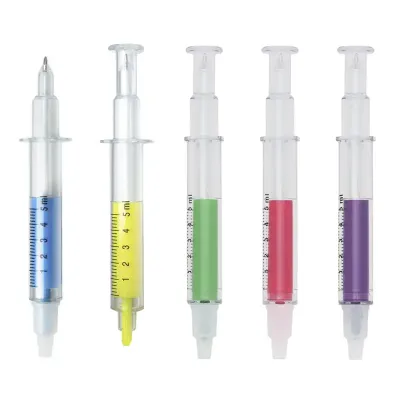 Caneta plástica formato seringa: várias cores