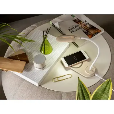 Caixa de som portátil em fibra de palha de trigo e ABS com microfone