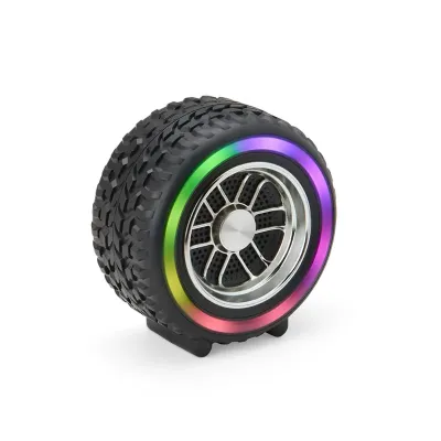 Caixa de som formato pneu, com luzes