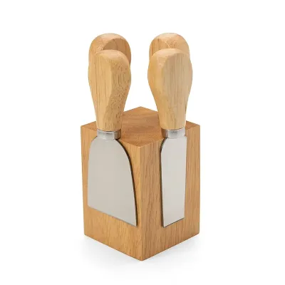 Kit queijo 4 peças em suporte magnético de bambu
