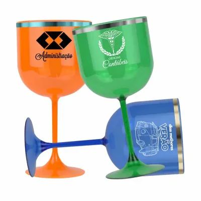 Taça de Gin Premium Borda Metalizada: laranja, verde, azul