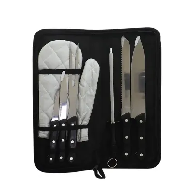 kit churrasco 7 peças com estojo preto