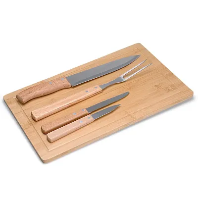 Kit Churrasco 5 Peças com Tábua de Bambu
