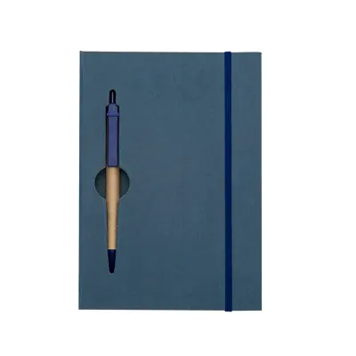 Bloco com caneta azul