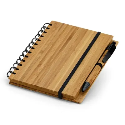 Caderno B6 espiral com capa dura em bambu