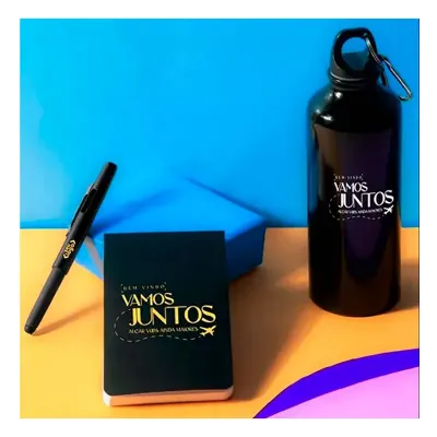 Kit com Squeeze, Caneta e Bloco